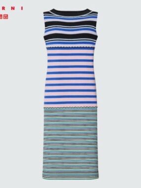 Striped Sleeveless Midi Dress in Blue and Pink by